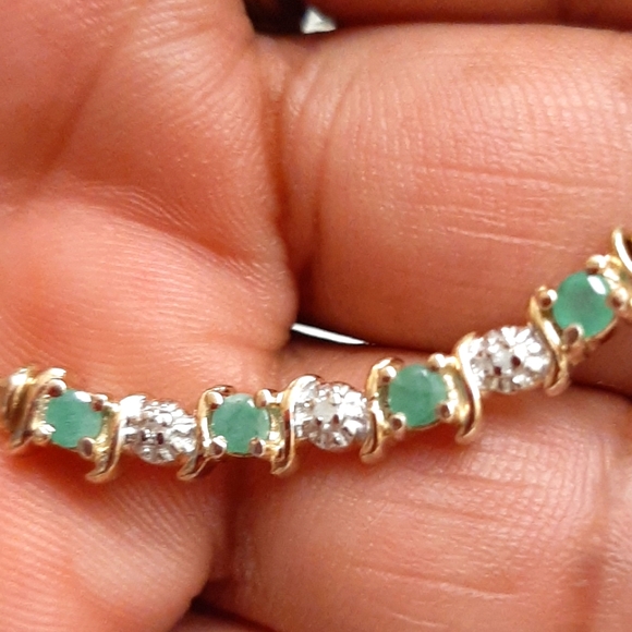 Sterling Silver 925 Emerald / Diamonds Necklace - Picture 1 of 4